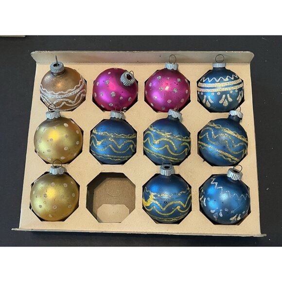 11 Shiny Bright Christmas Ornament Mica MCM Mercury Glass Some Matching With Box - Picture 1 of 10